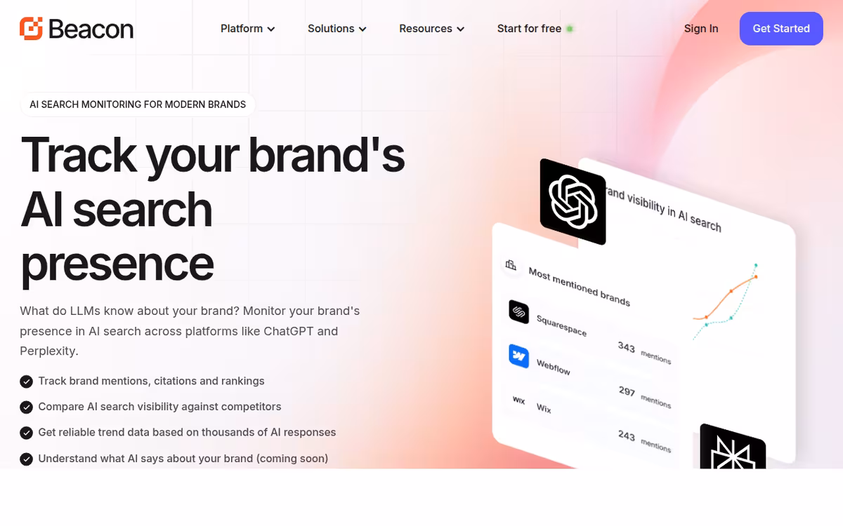 BrandBeacon homepage screenshot