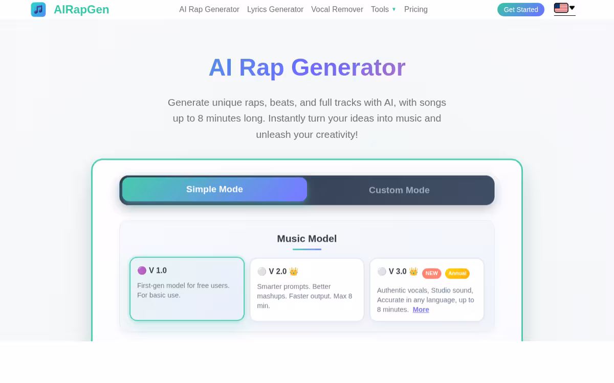 AIRapGen.com homepage screenshot