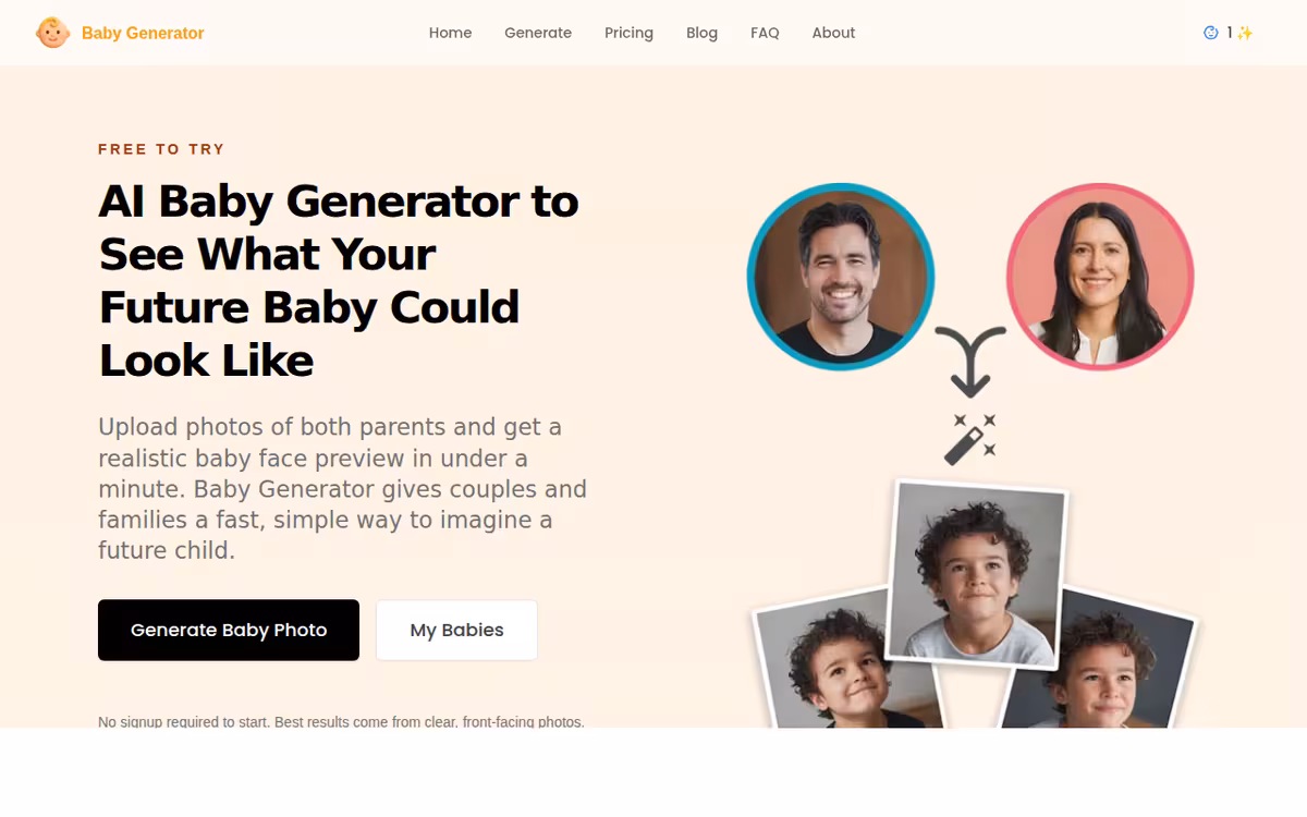Baby Generator AI homepage screenshot