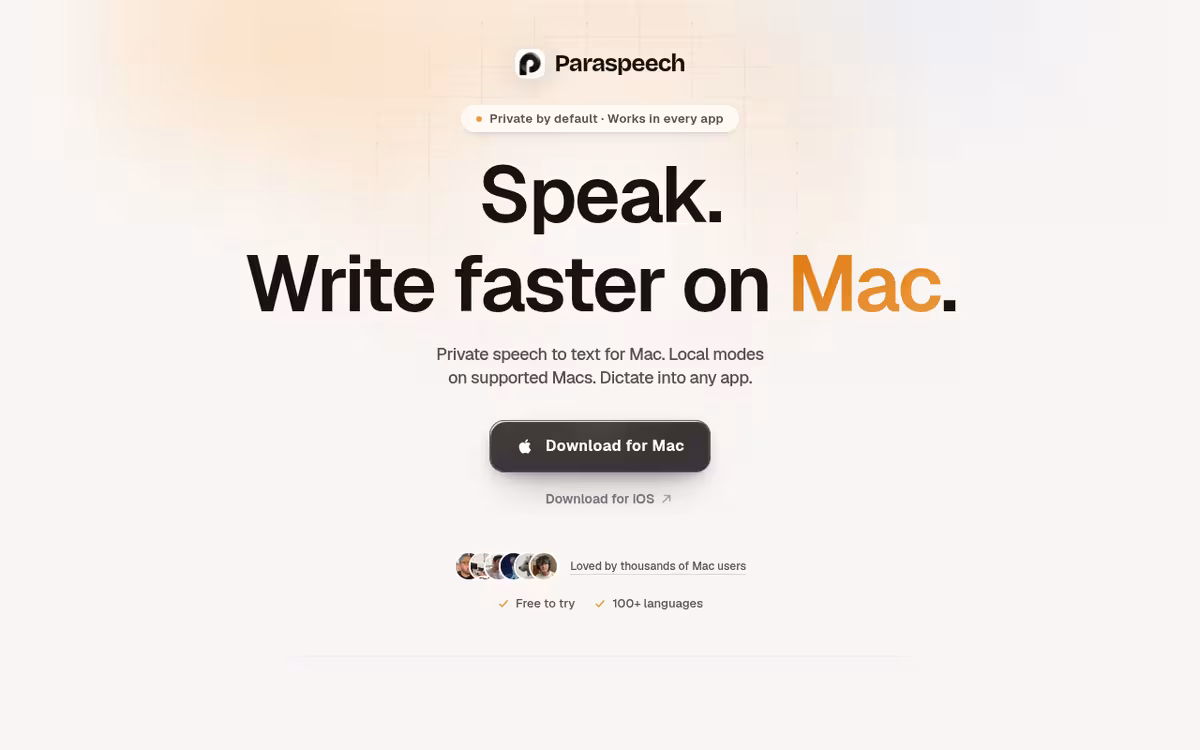 Paraspeech homepage screenshot