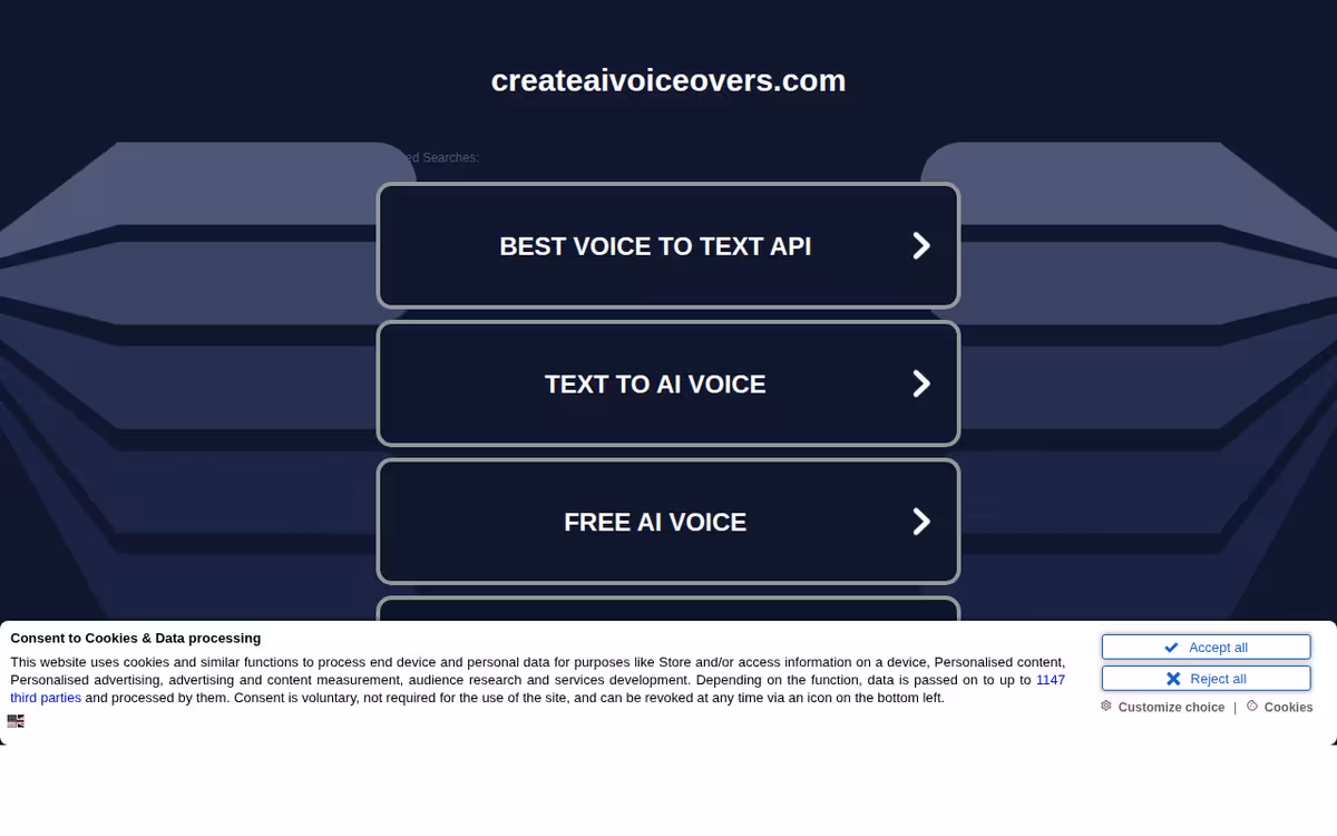Create AI Voiceovers homepage screenshot