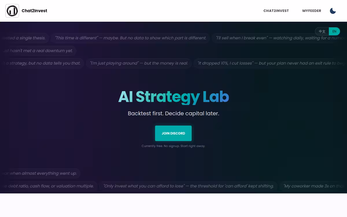 Chat2Invest homepage screenshot