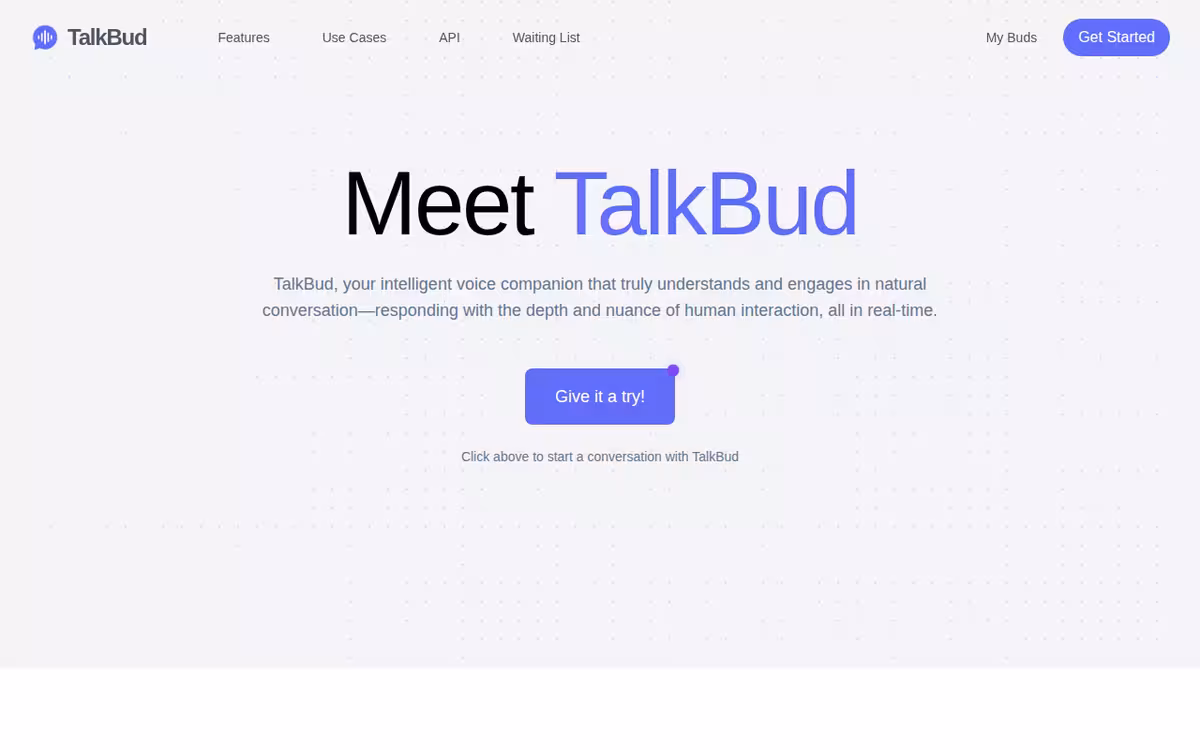 TalkBud homepage screenshot