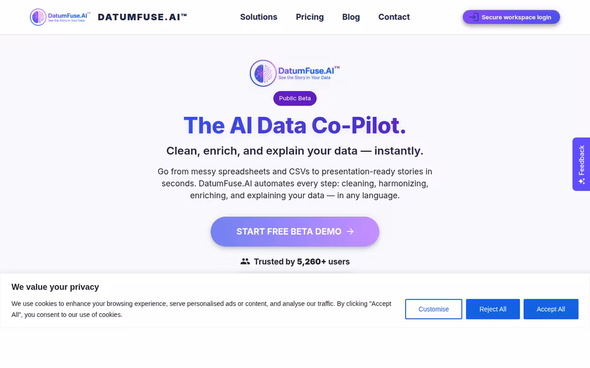 DatumFuse.AI homepage screenshot