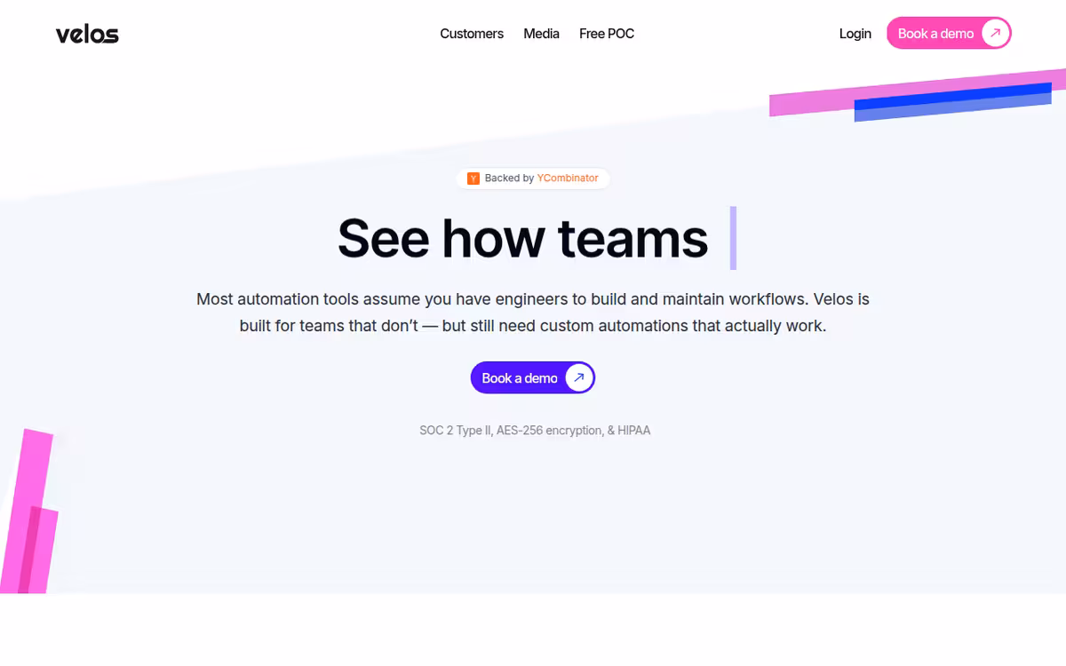 Velos homepage screenshot