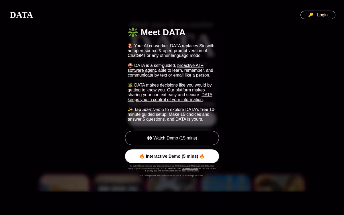 Hey Data homepage screenshot