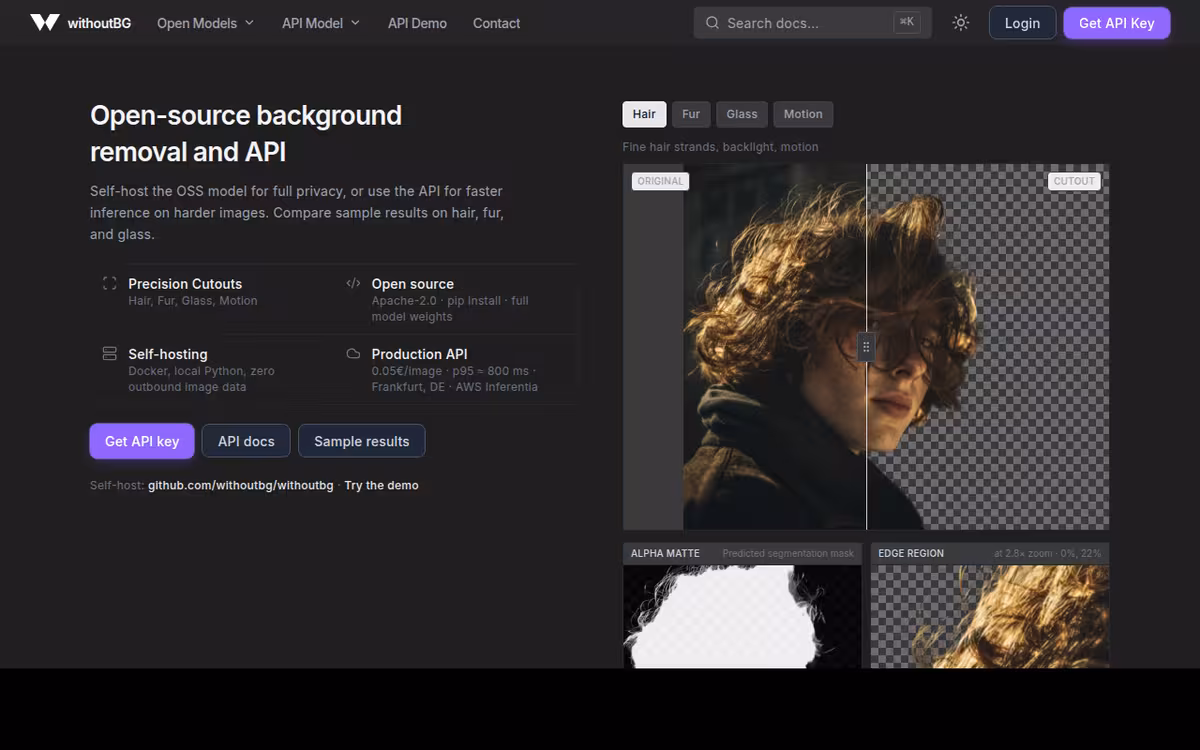 Withoutbg homepage screenshot