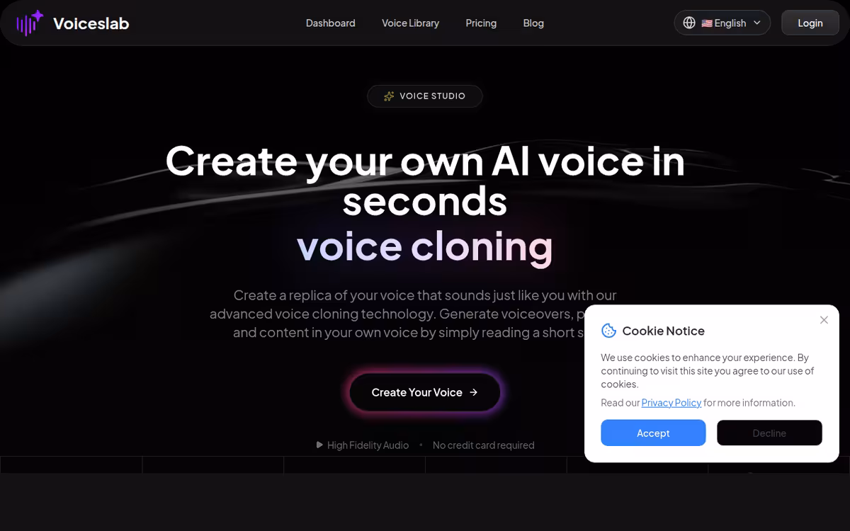 Voiceslab homepage screenshot