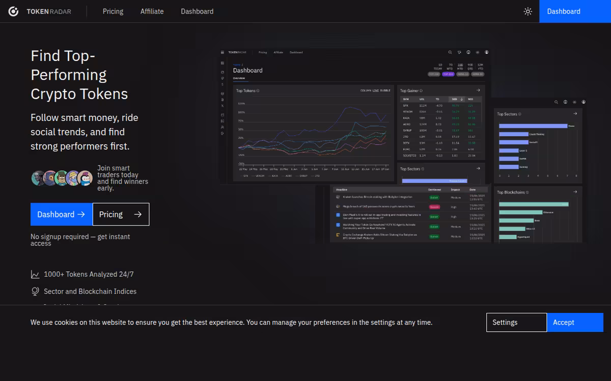 Token Radar homepage screenshot