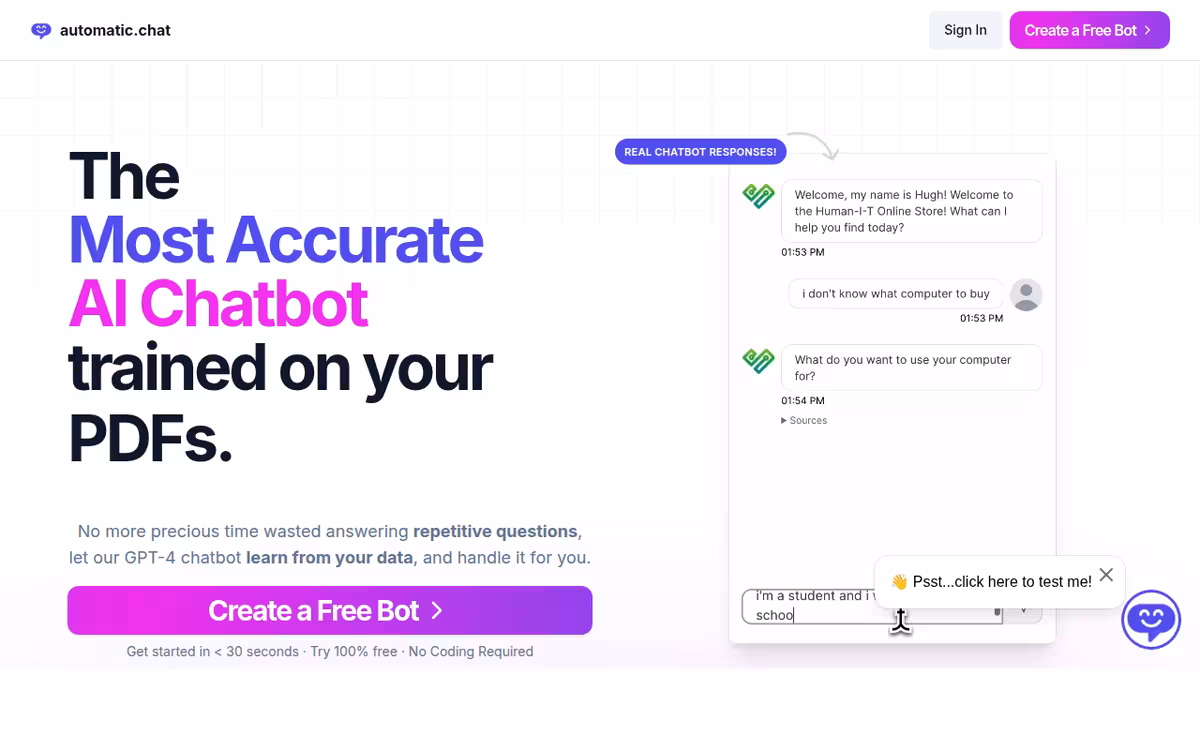 Automatic Chat homepage screenshot