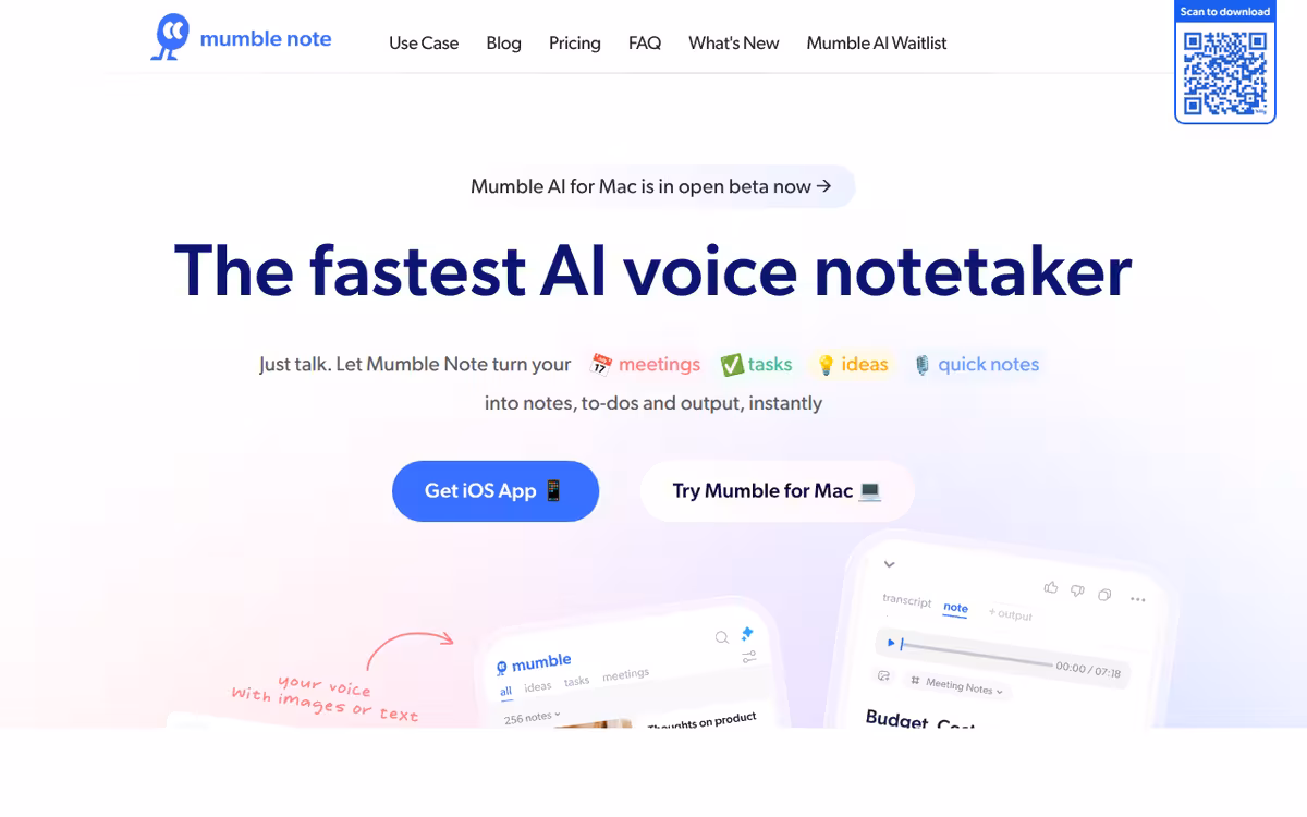 Mumble Note homepage screenshot