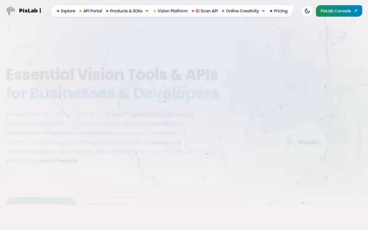 PixLab homepage screenshot