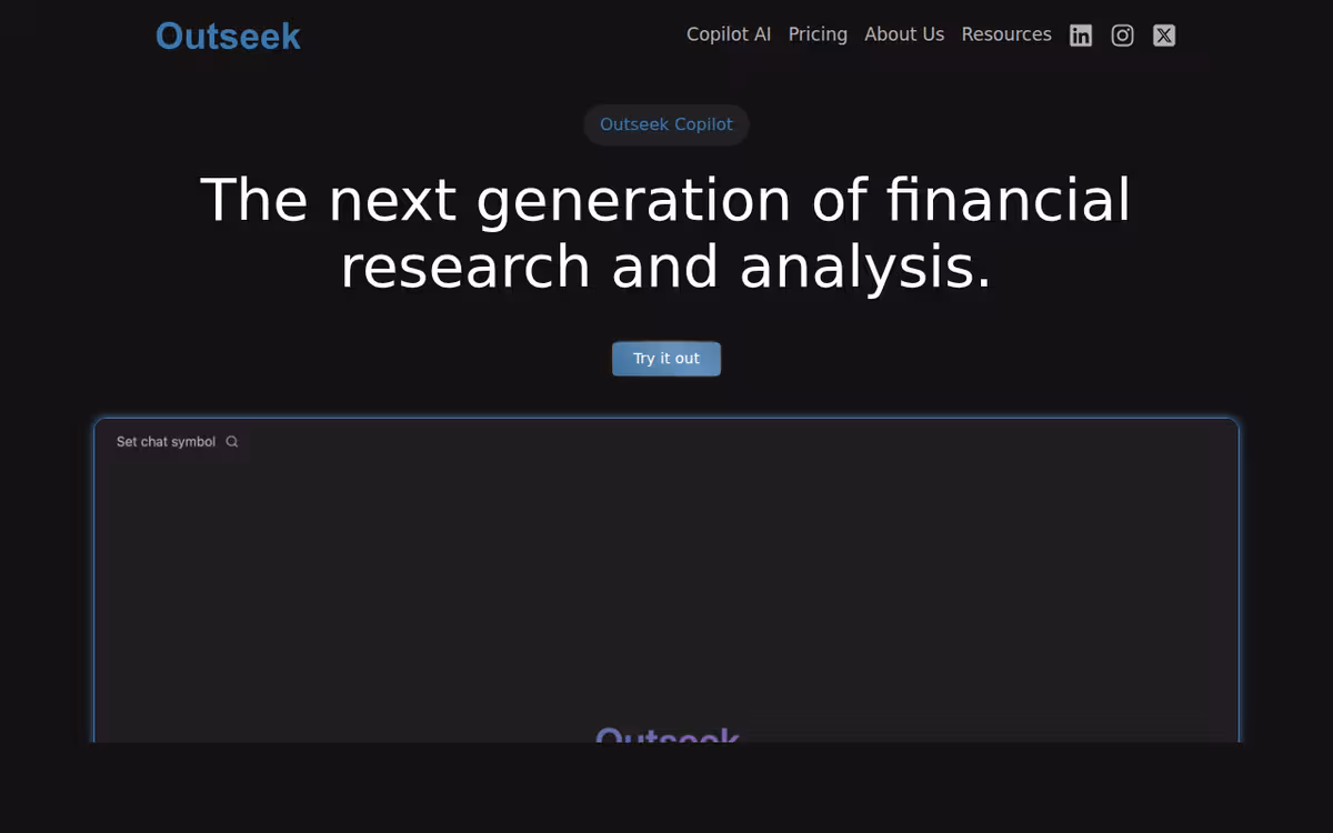 Outseek Financial Terminal homepage screenshot
