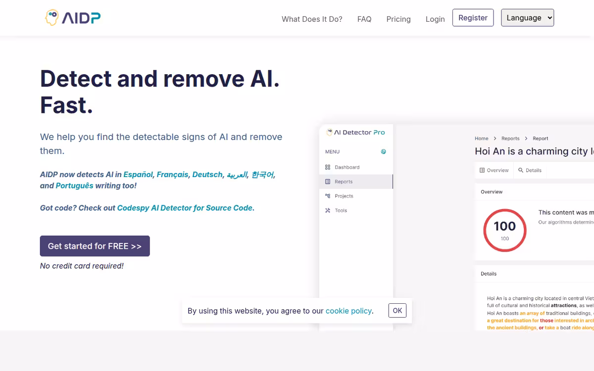 AIDetector Pro homepage screenshot