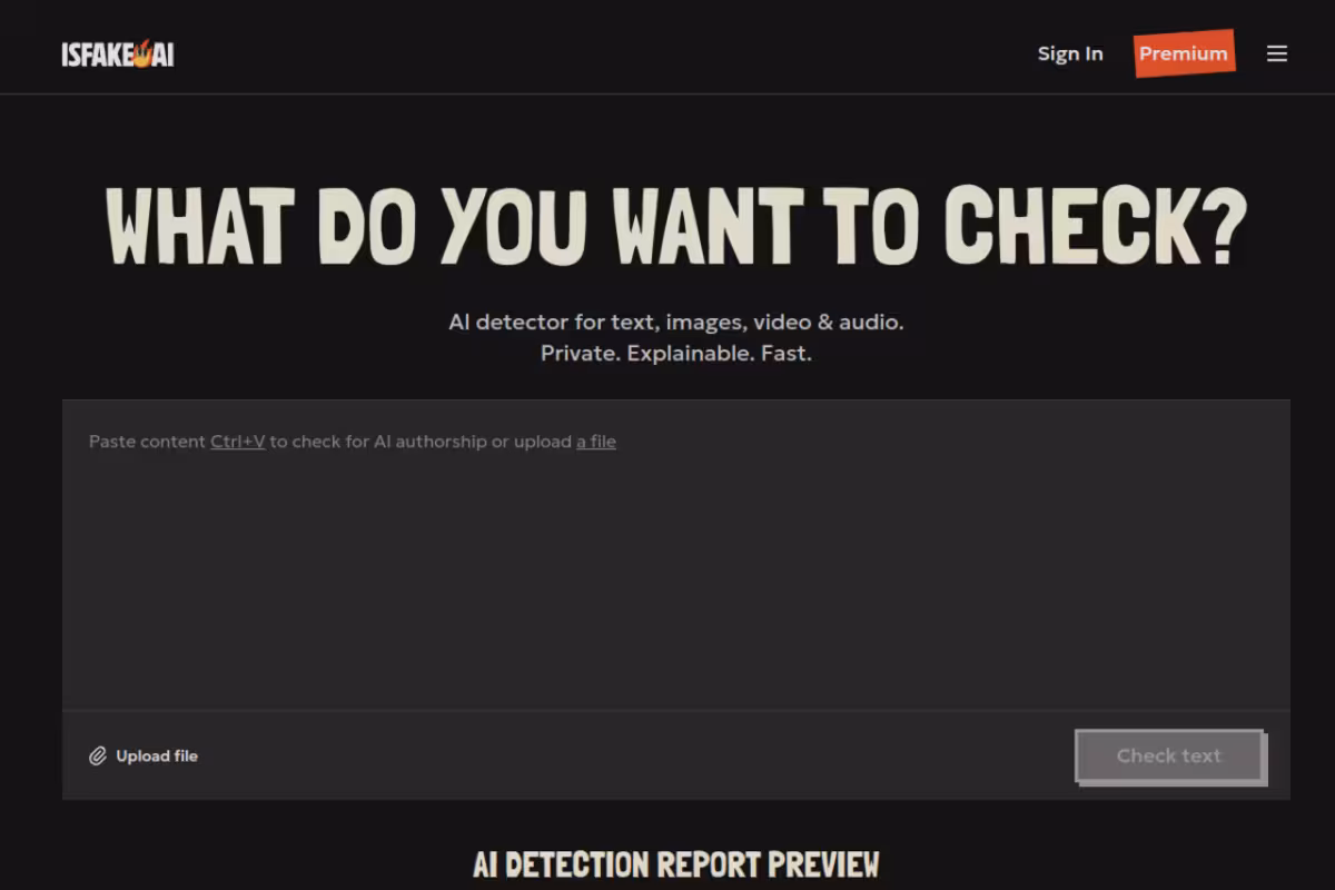 isFake.ai homepage screenshot