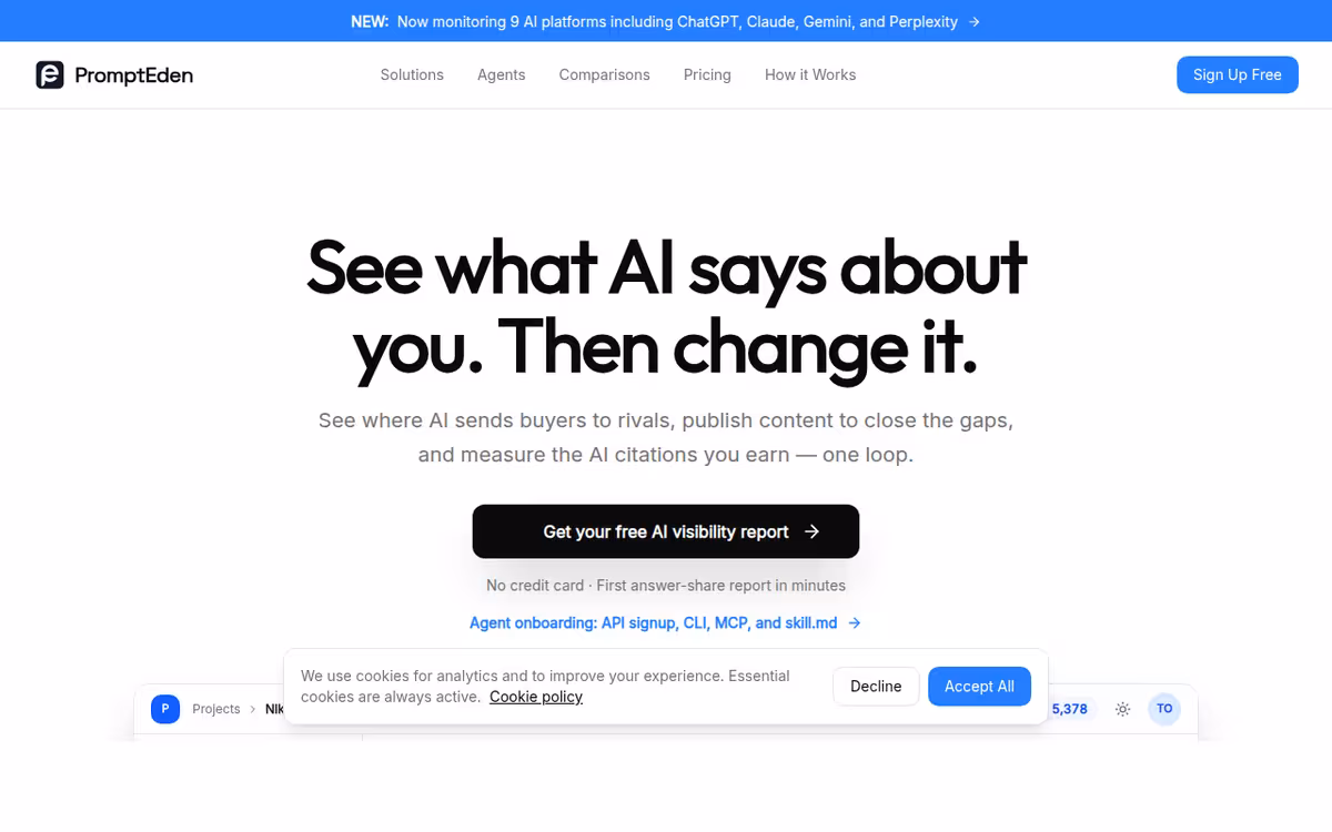 PromptEden homepage screenshot