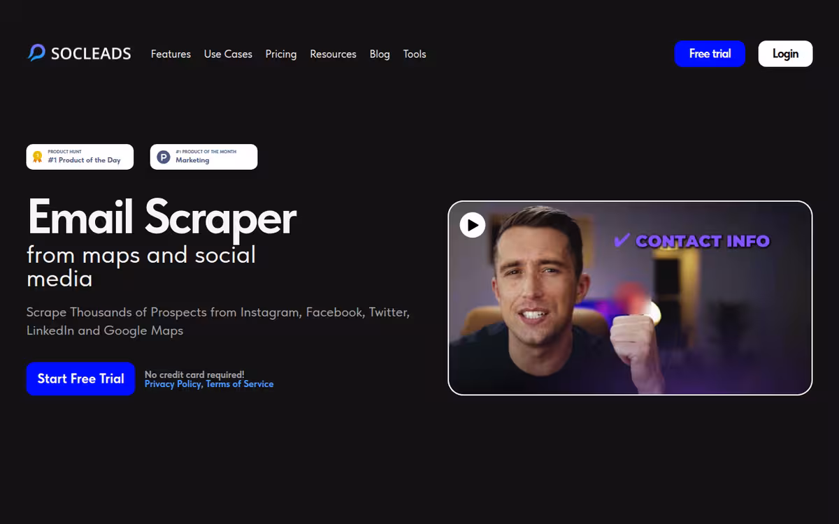 SocLeads homepage screenshot