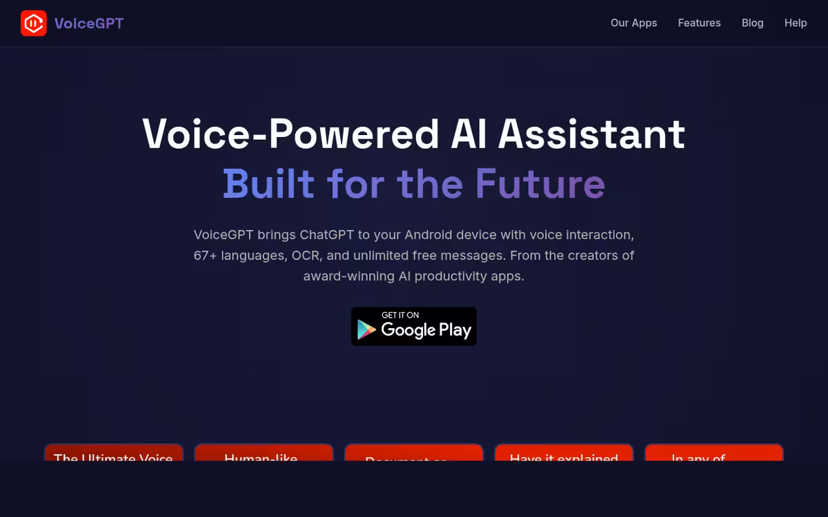 VoiceGPT homepage screenshot