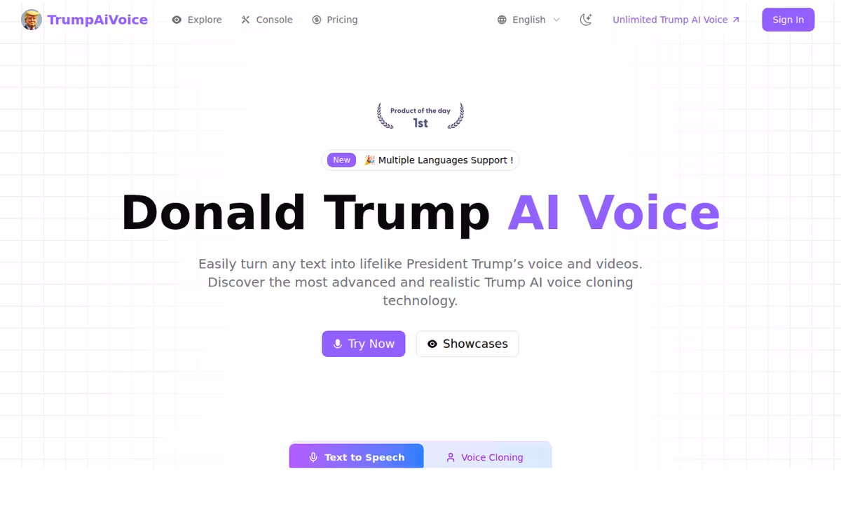 TrumpAiVoice.net homepage screenshot