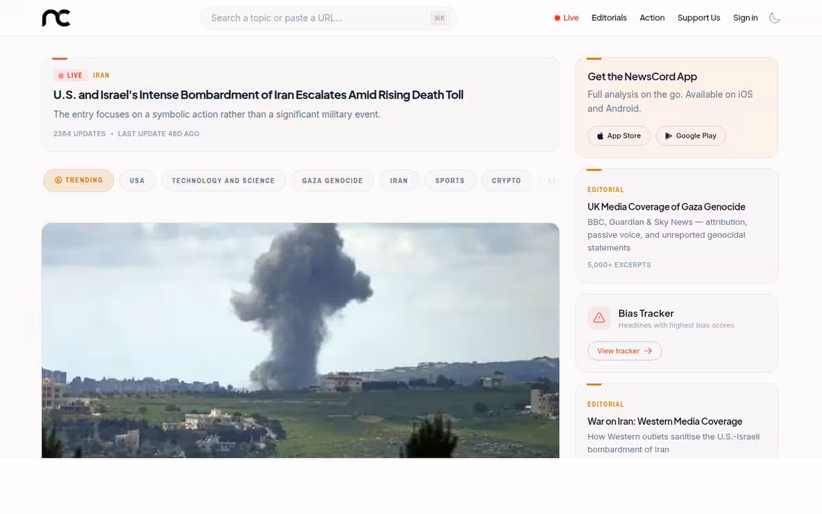 NewsCord homepage screenshot