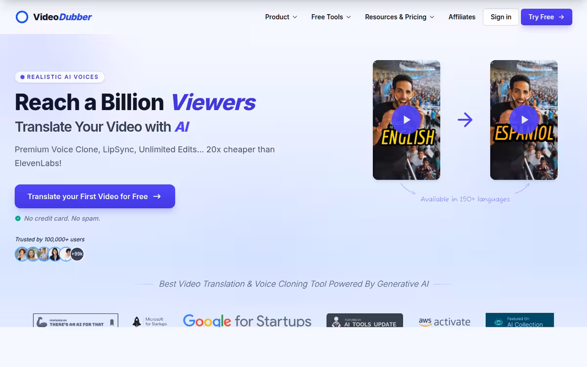 AutoDubber homepage screenshot