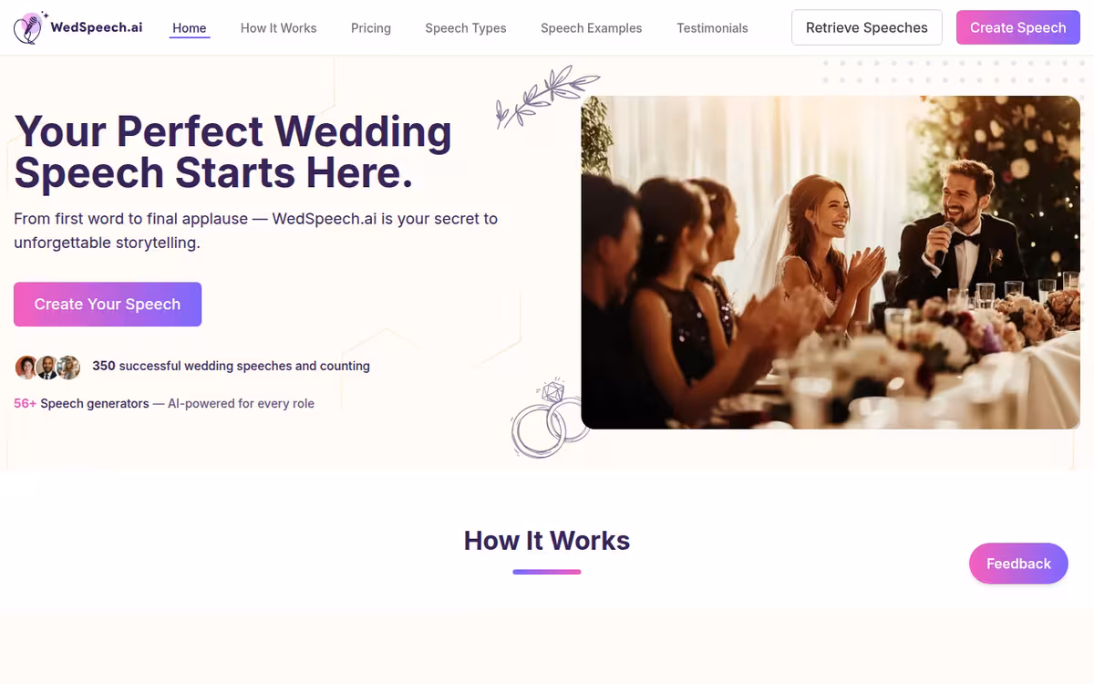 Wedspeech.AI homepage screenshot