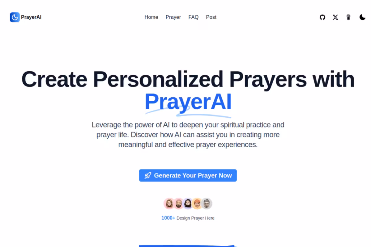 PrayerAI homepage screenshot
