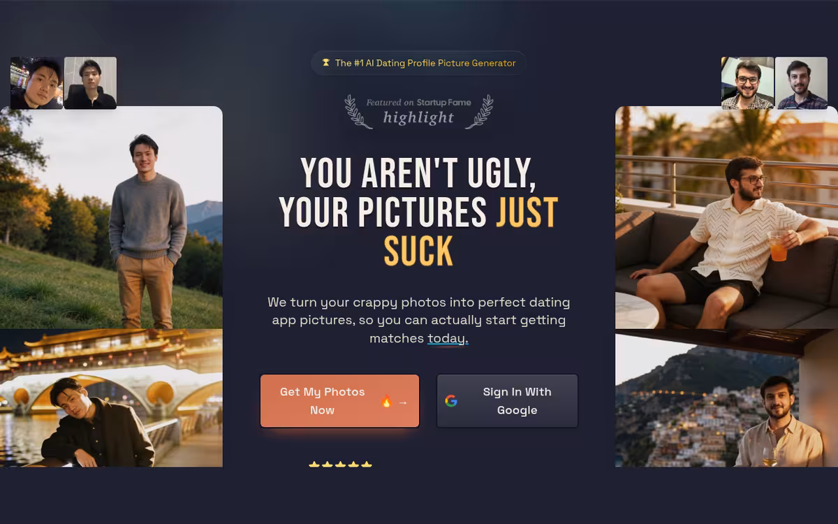 DatingShoot homepage screenshot