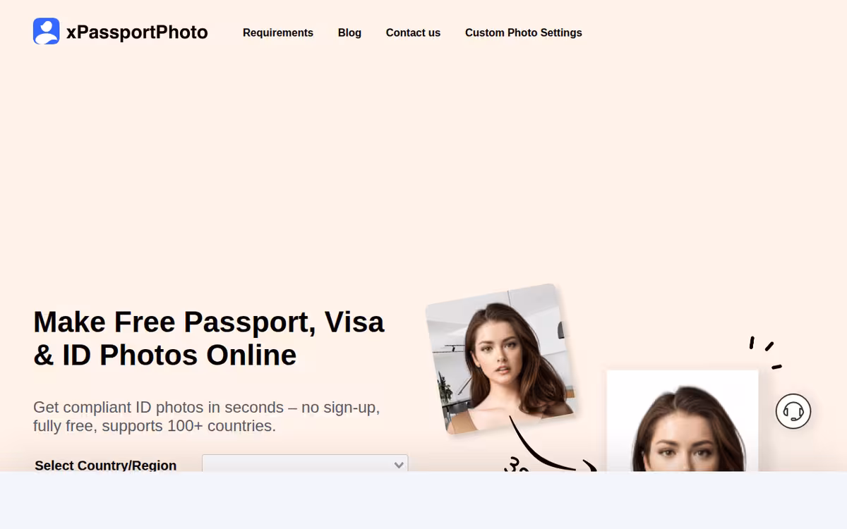 xPassportPhoto homepage screenshot