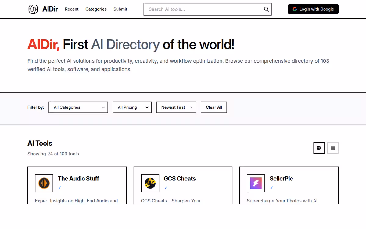 AIDir homepage screenshot