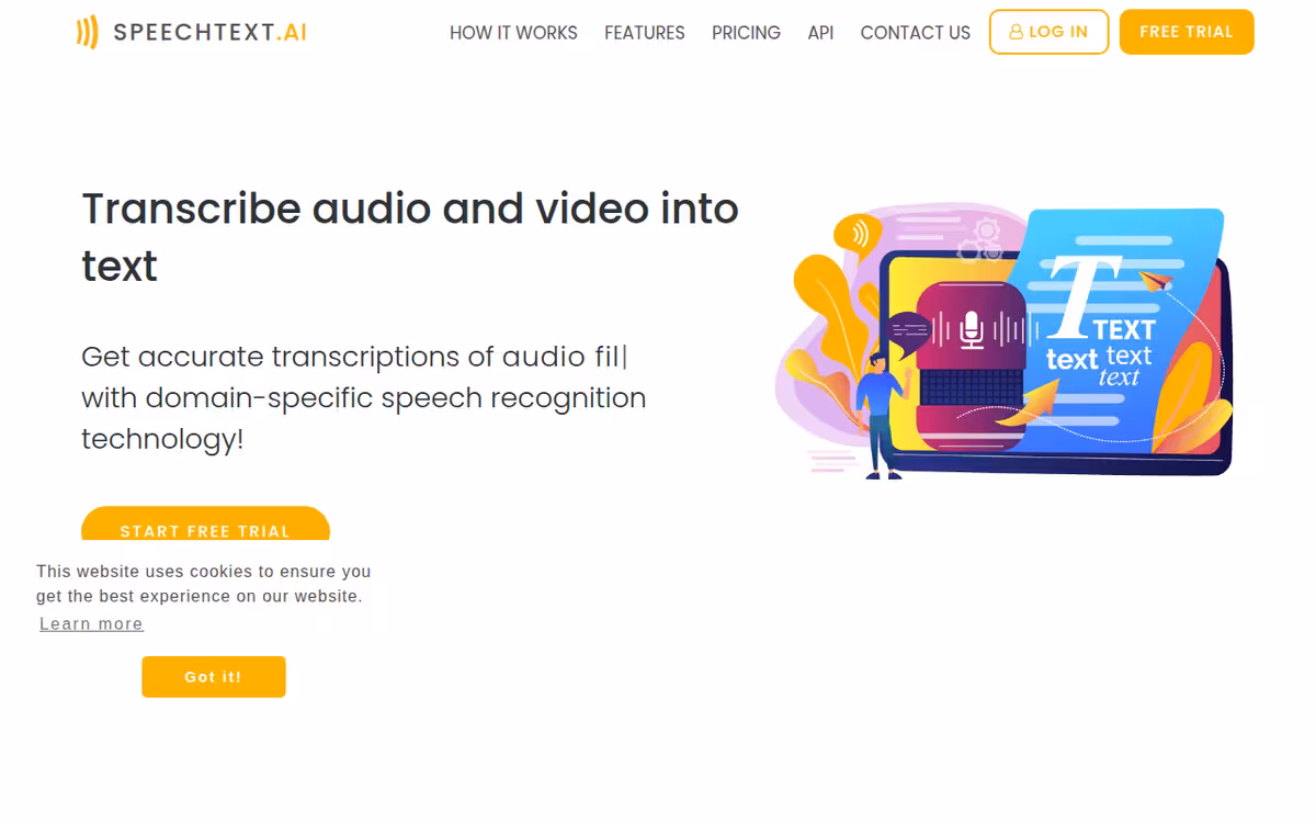 SpeechText homepage screenshot