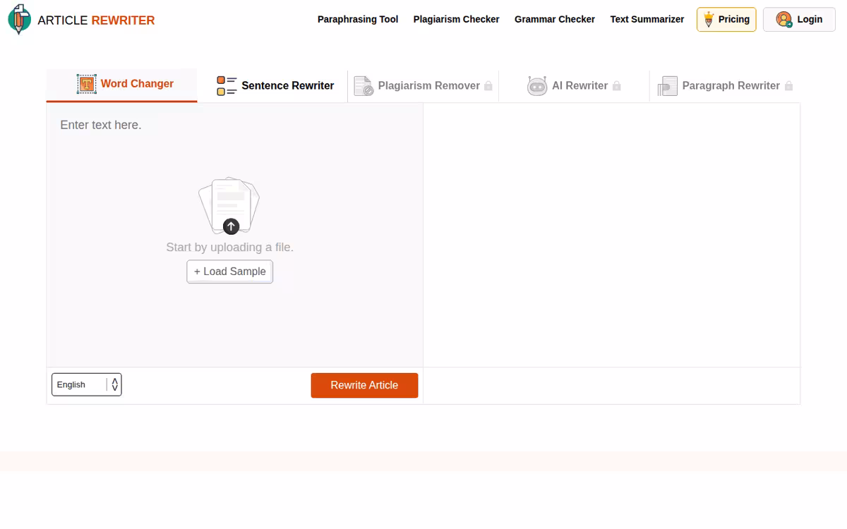 ArticleRewriter homepage screenshot