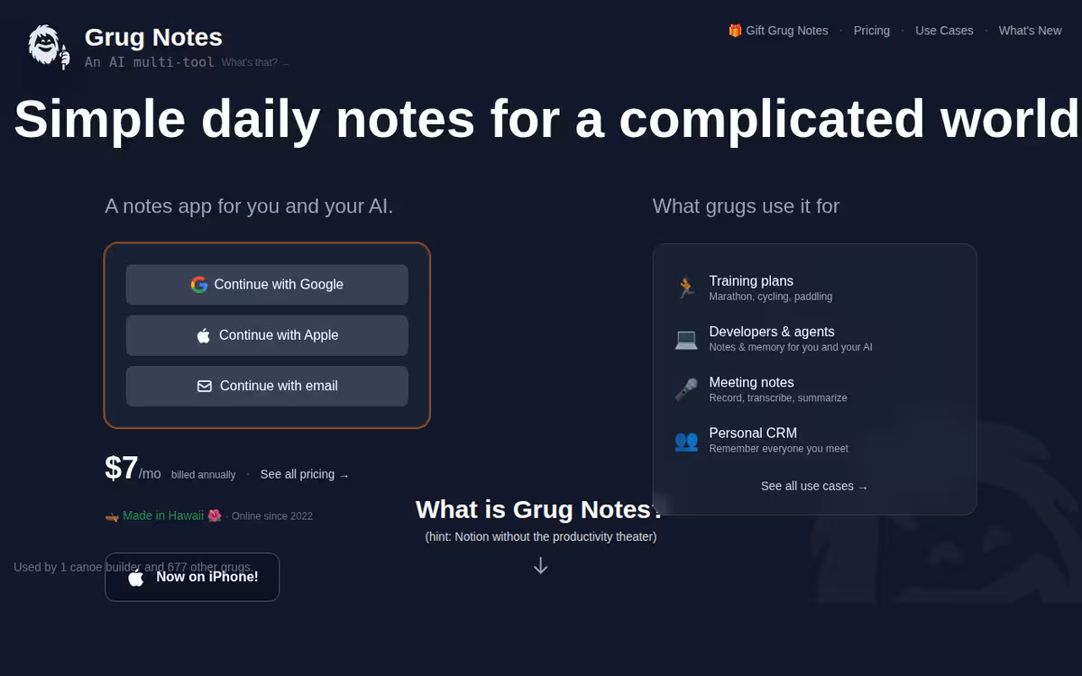 Grug Notes homepage screenshot