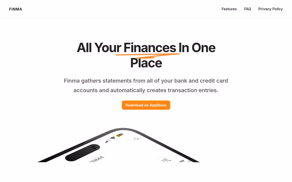 Finma homepage screenshot