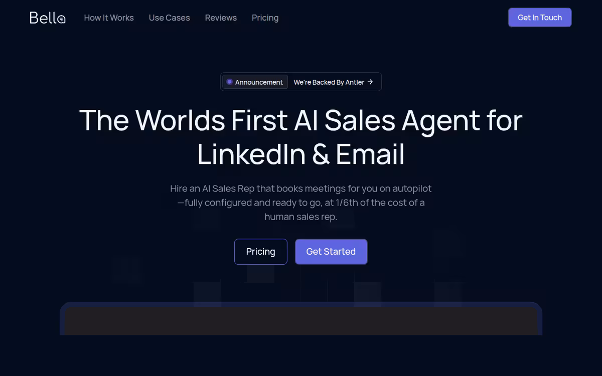 Bella Sales homepage screenshot