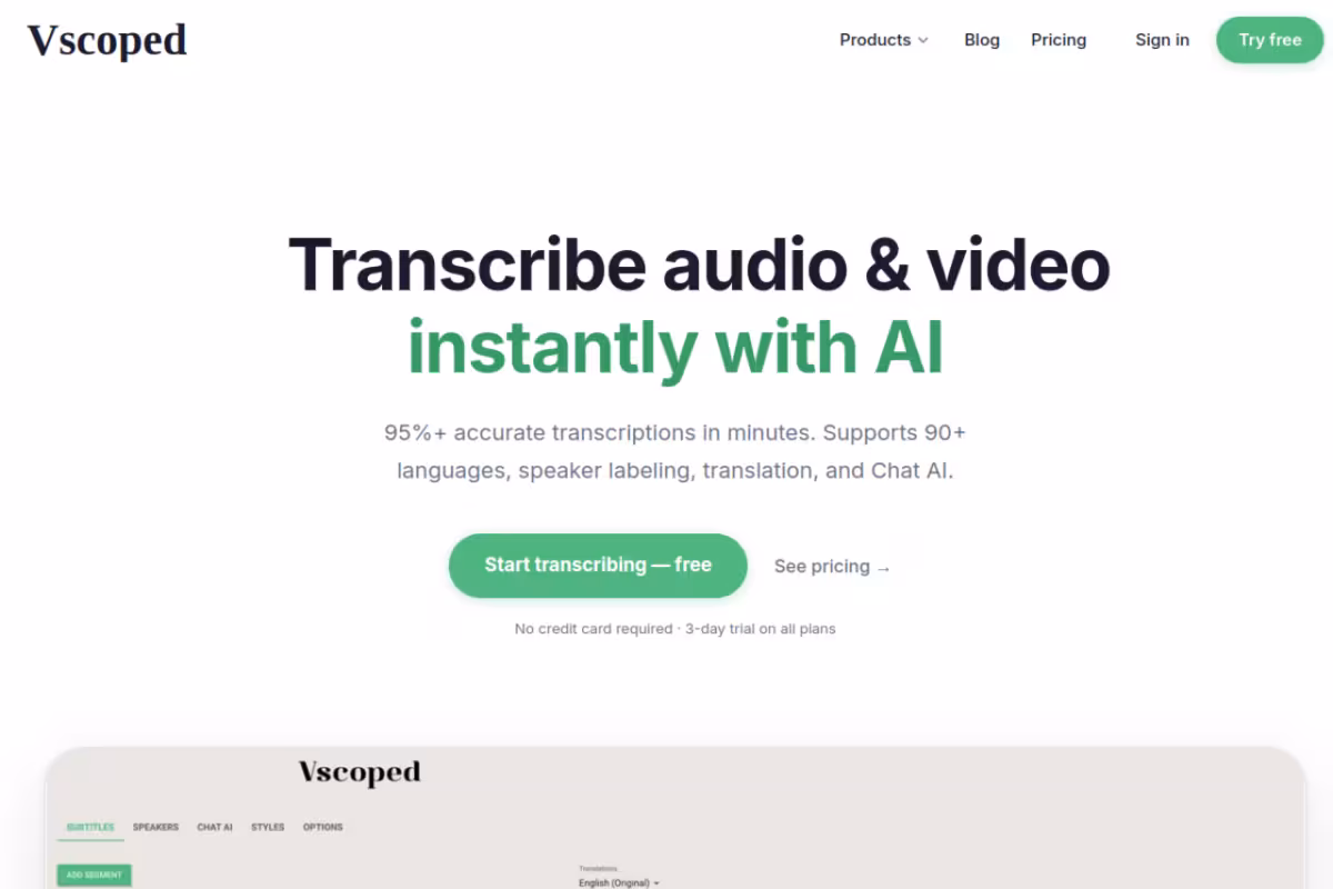 Vscoped homepage screenshot