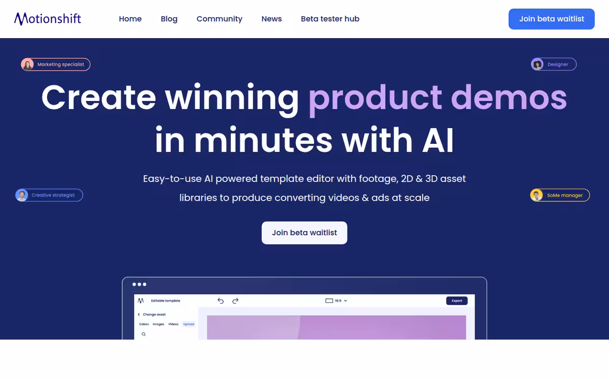 Motionshift homepage screenshot