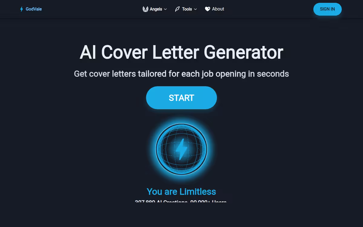 PowerDreamer AI Cover Letter Generator homepage screenshot