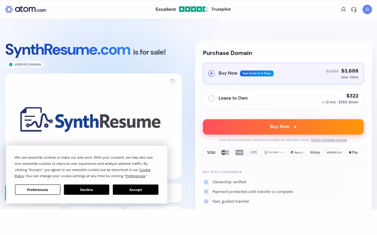 Synth Resume homepage screenshot
