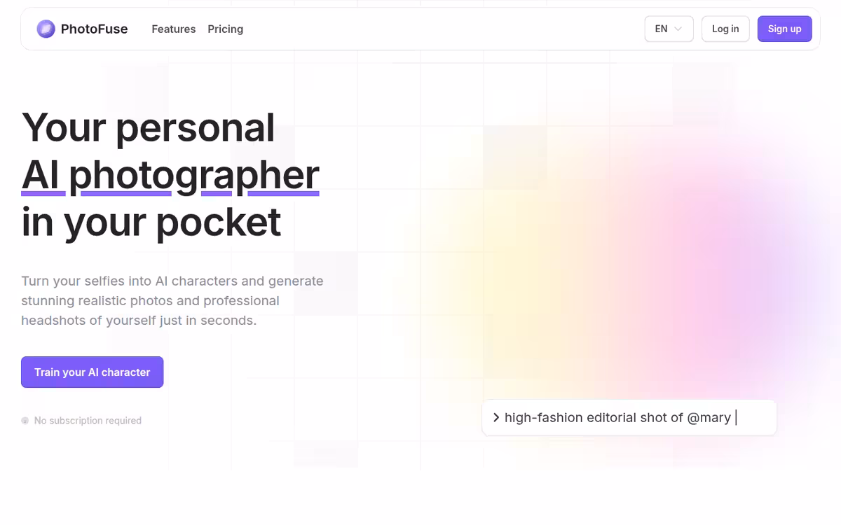 PhotoFuse homepage screenshot