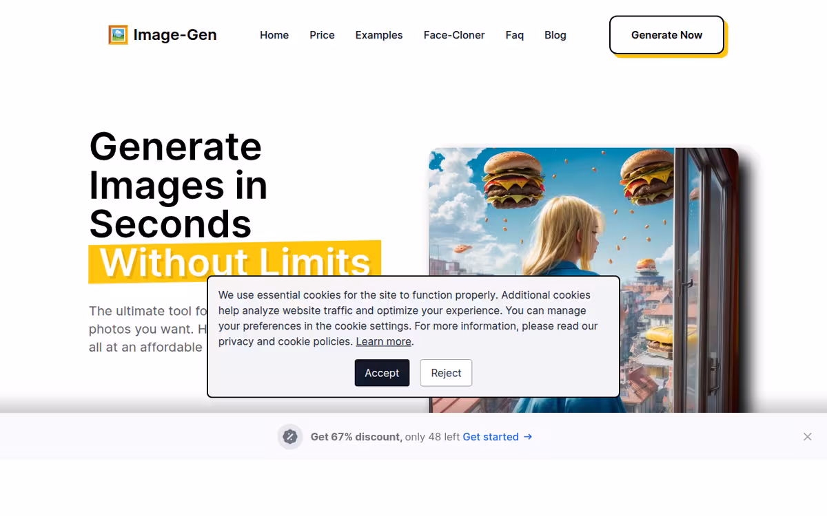 Image Gen homepage screenshot