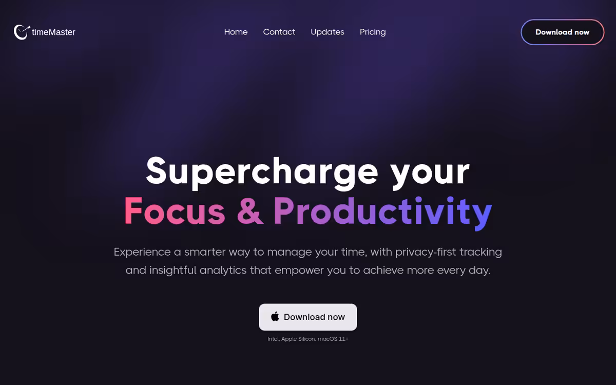 timeMaster homepage screenshot
