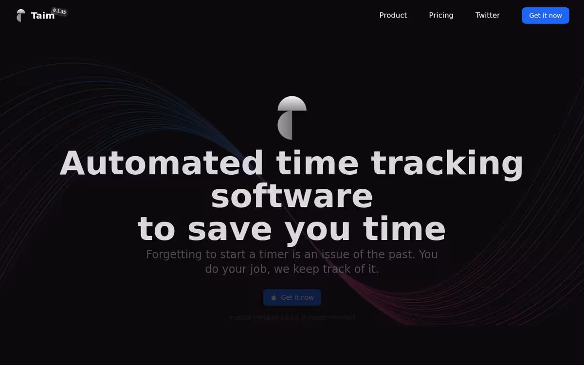 Taim App homepage screenshot