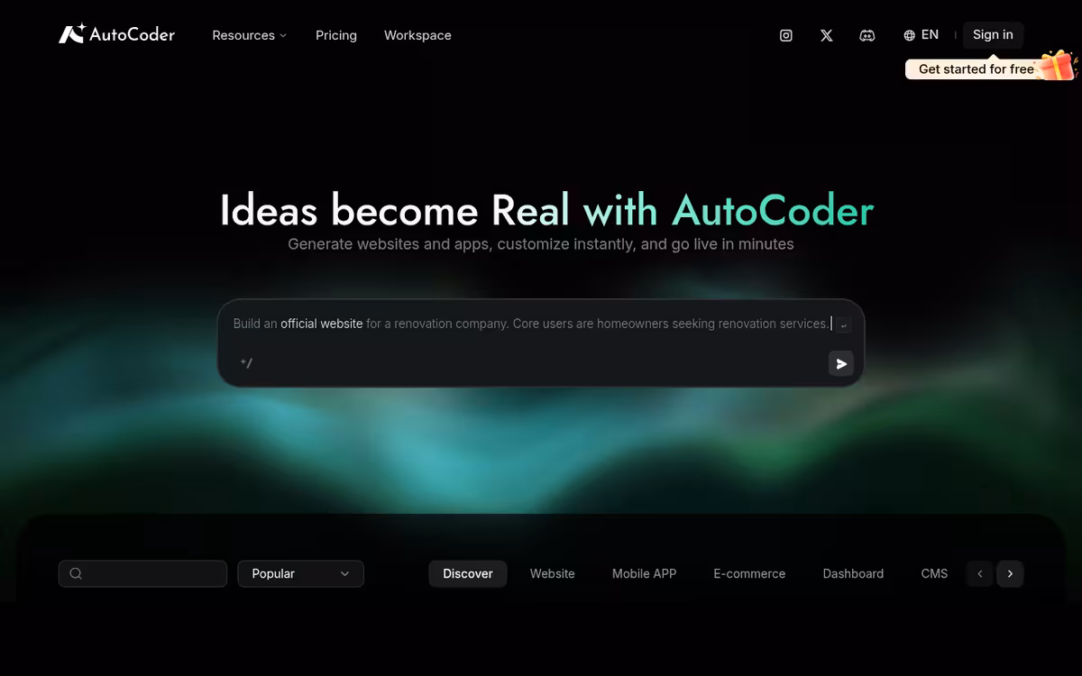 Autocoder.cc homepage screenshot