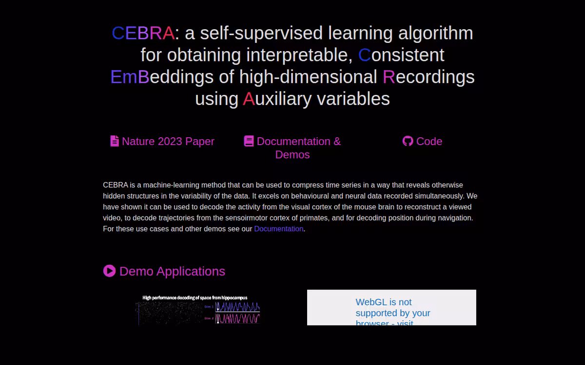 Cebra homepage screenshot