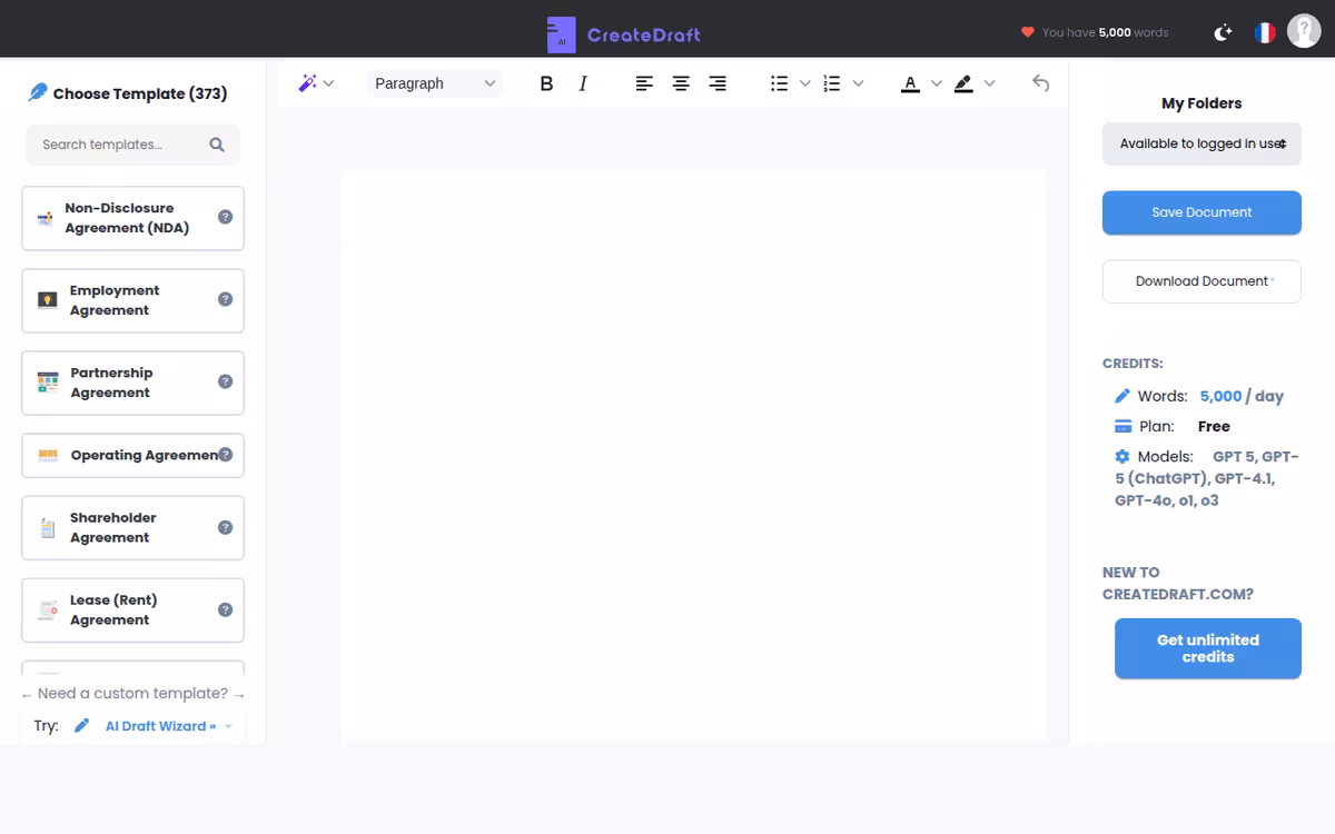 CreateDraft homepage screenshot