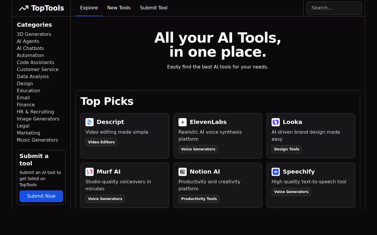 toptools.ai homepage screenshot