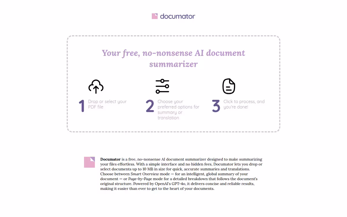 Documator homepage screenshot