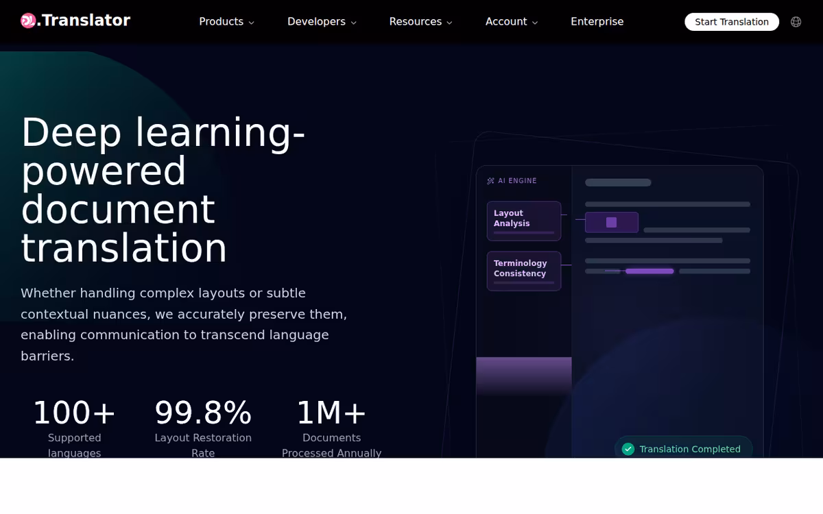 DLTranslator homepage screenshot