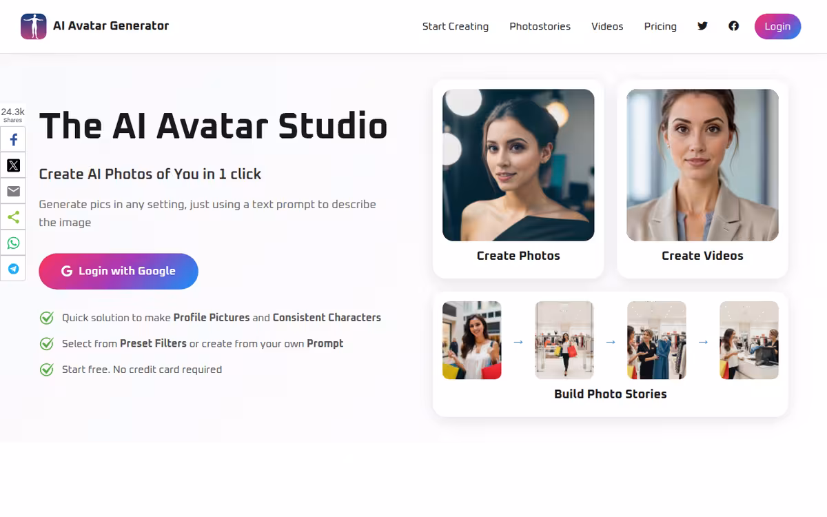 AI Avatar Generator homepage screenshot